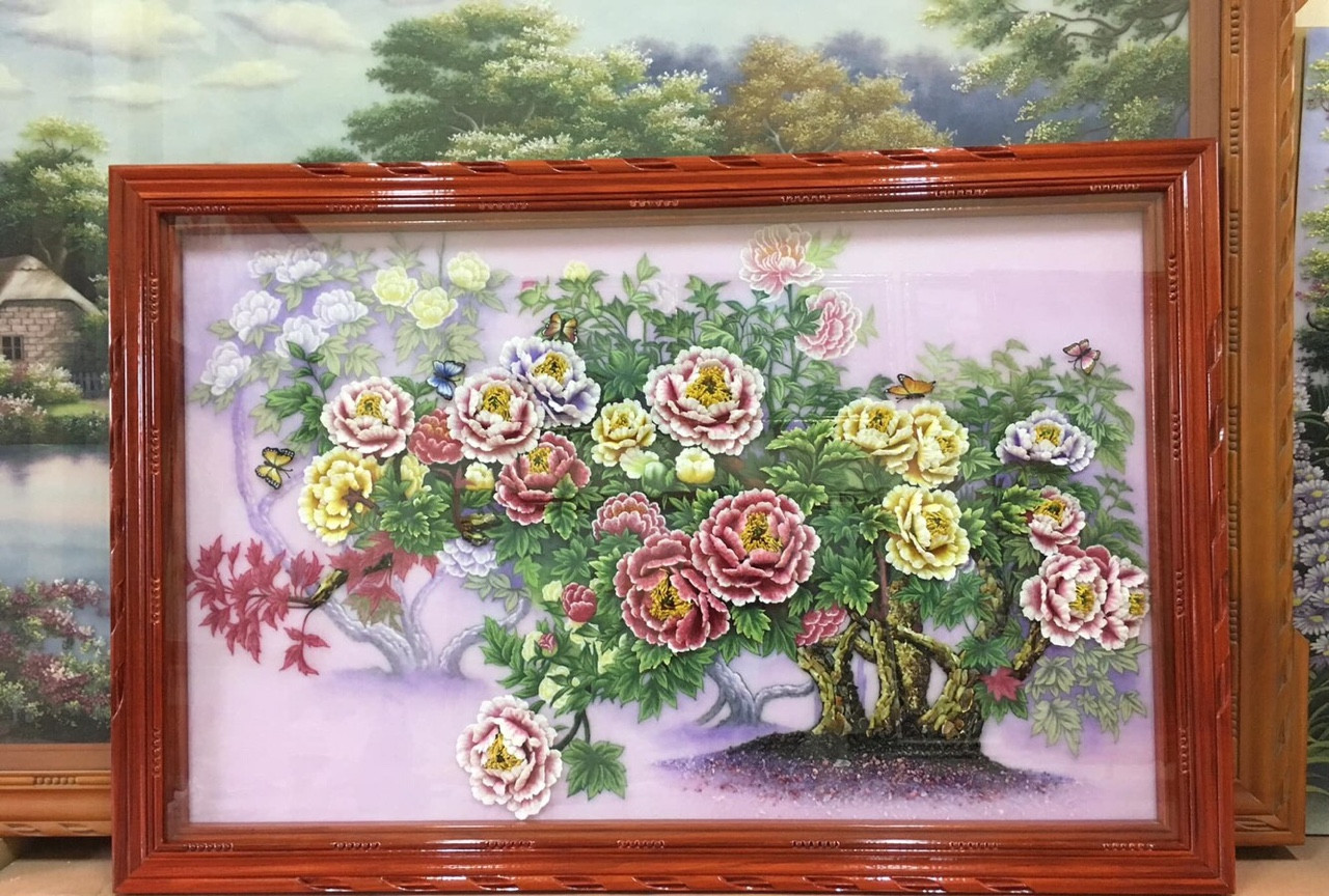 Tranh đá quý hoa mẫu đơn