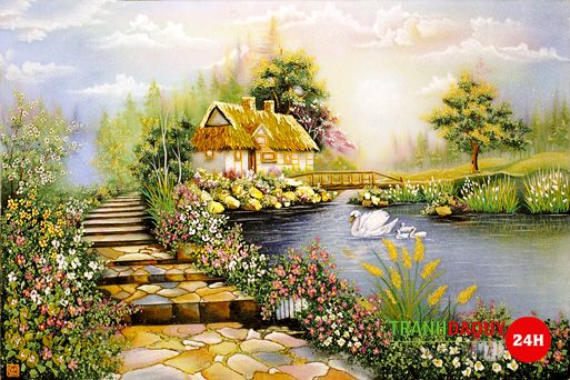 Tranh đá quý hồ thiên nga