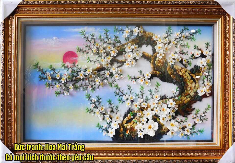 Tranh đá quý hoa mai trắng