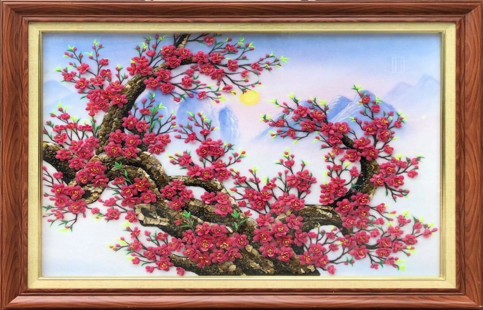 Tranh đá quý hoa đào thế chữ tâm