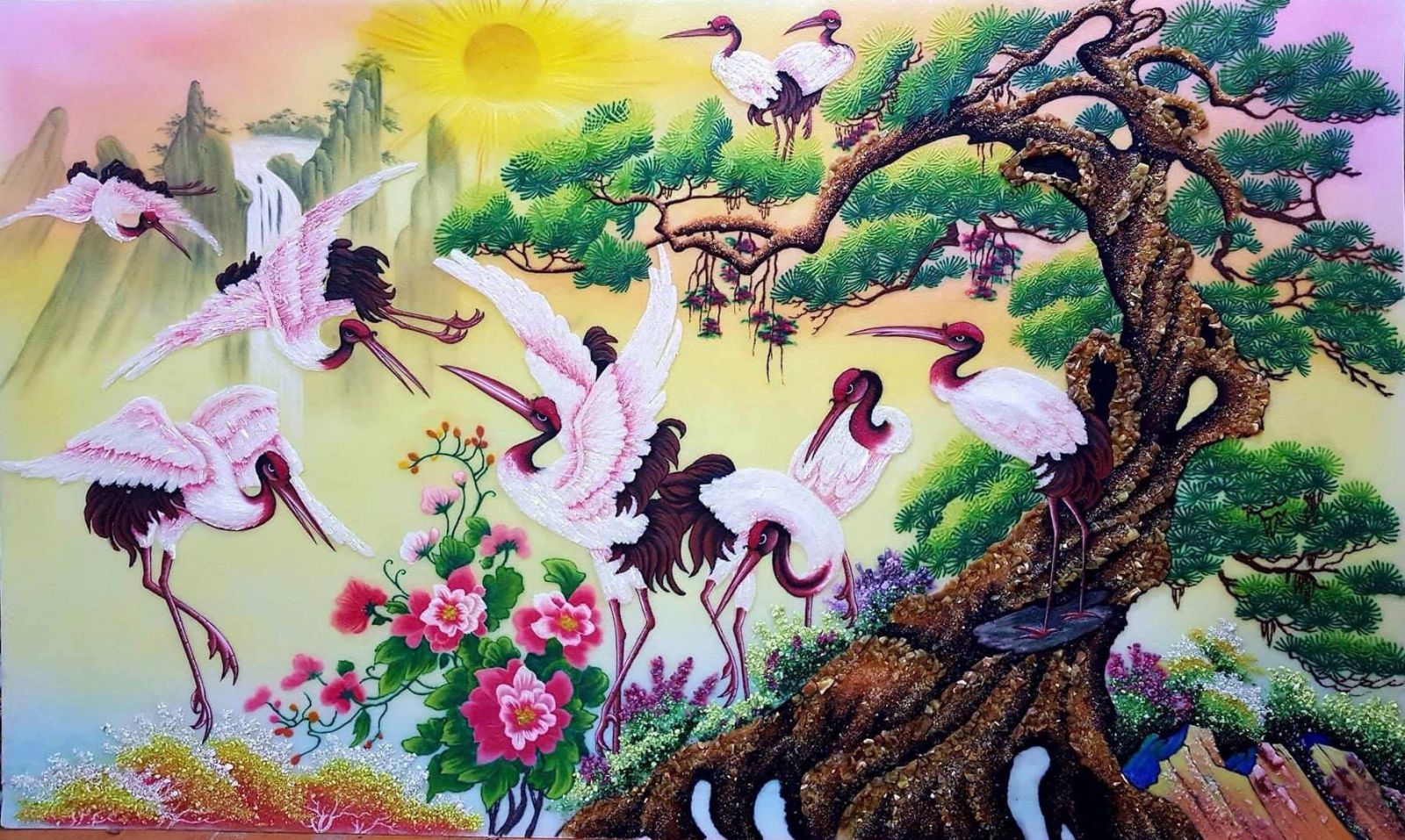Tranh đá quý tùng hạc diên niên