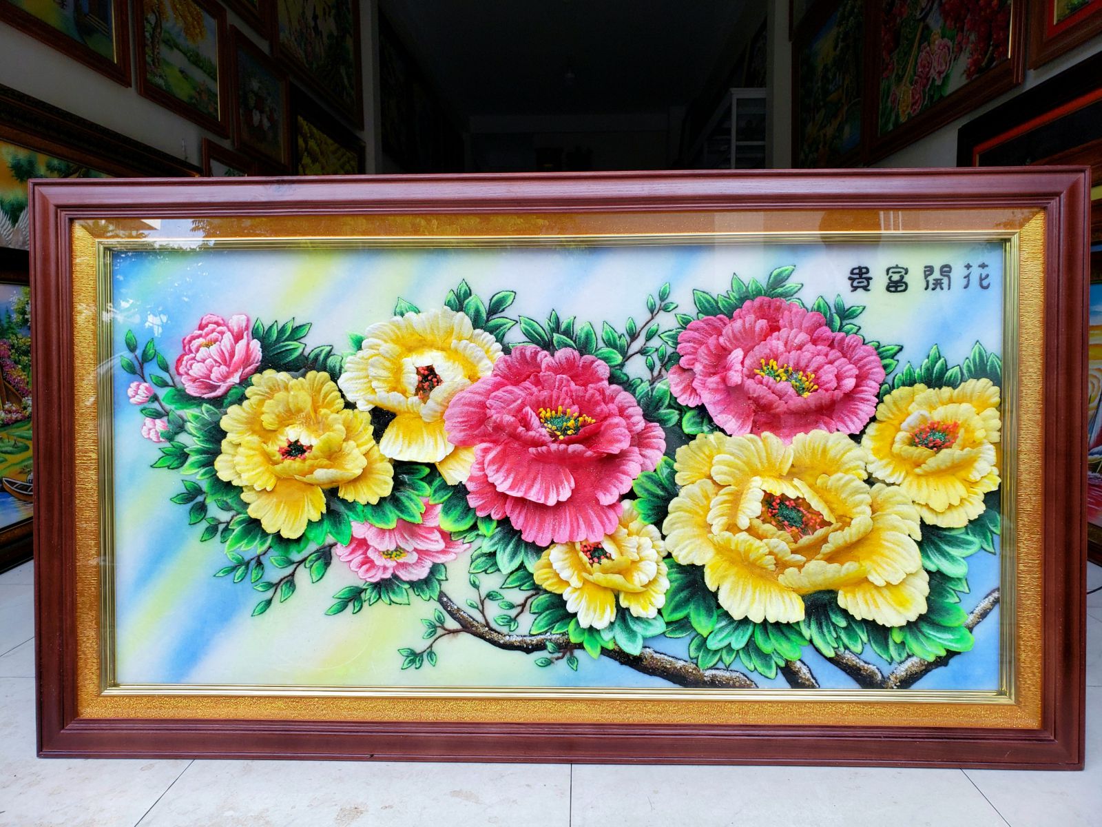 Tranh đá quý hoa mẫu đơn