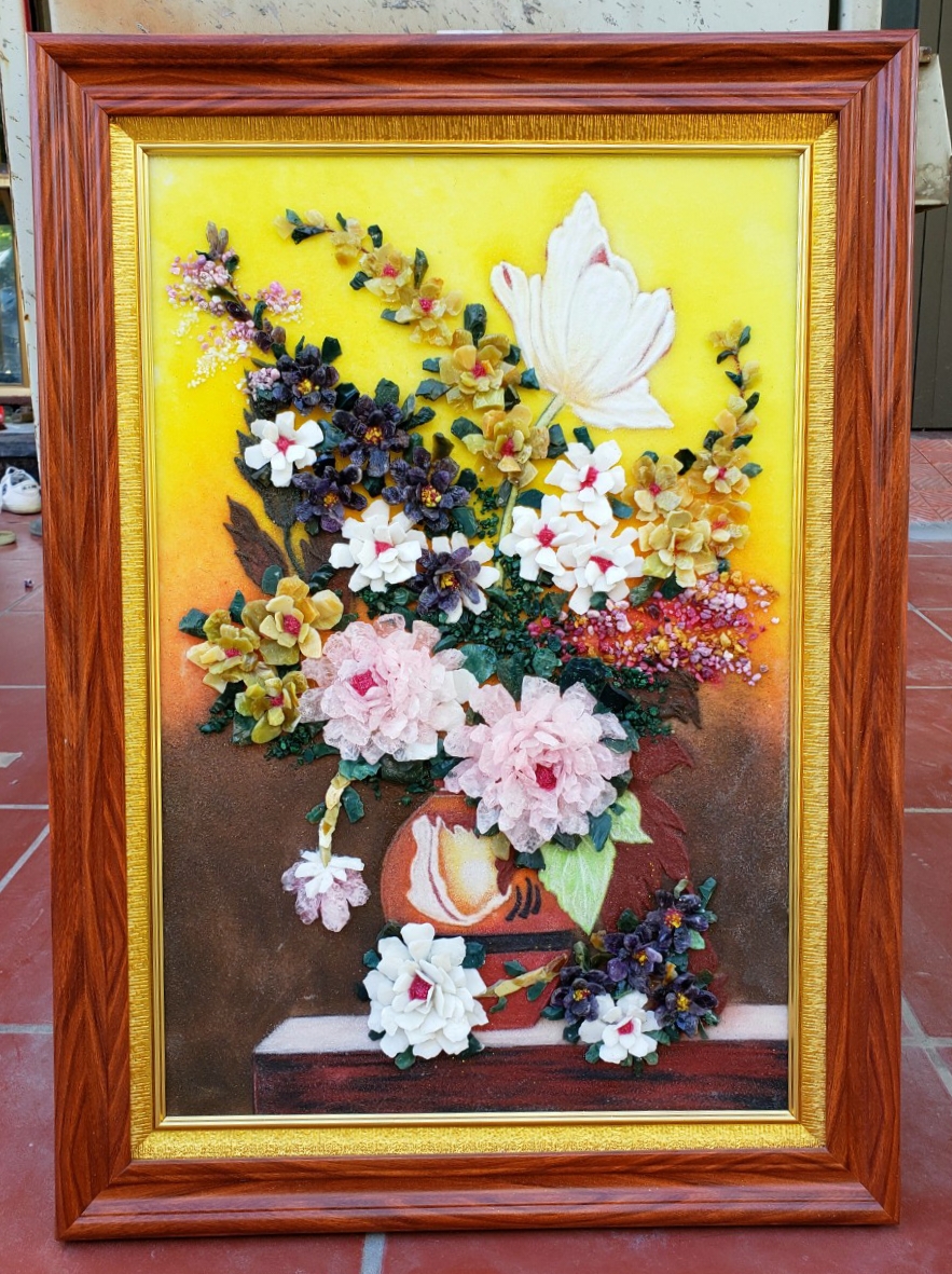 Tranh đá quý lọ hoa