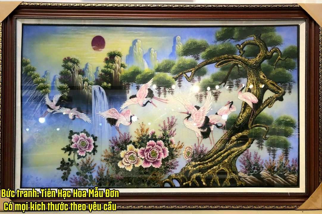Tranh đá quý tùng hạc diên niên