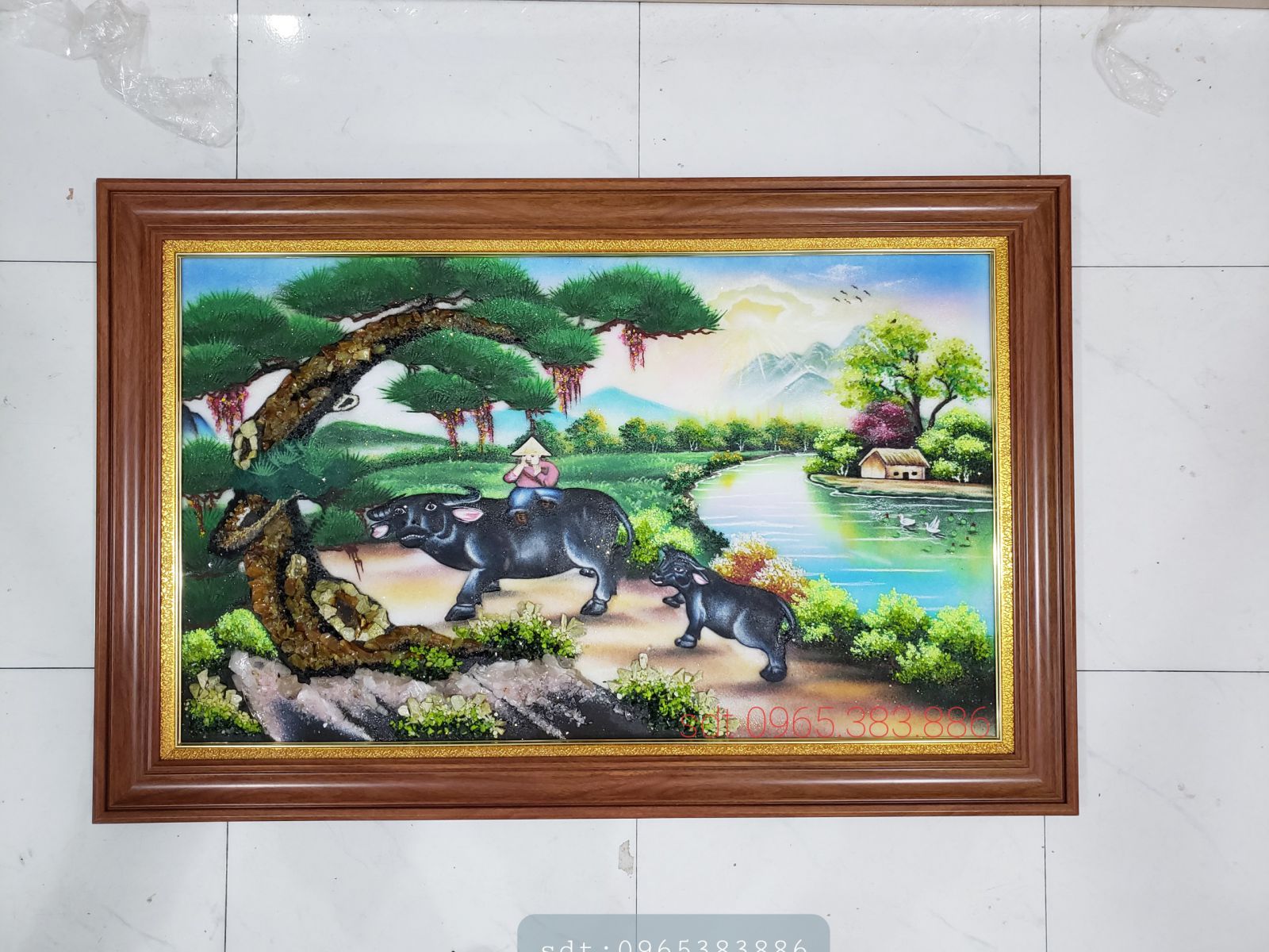 Tranh đá quý Kỵ ngưu quy gia