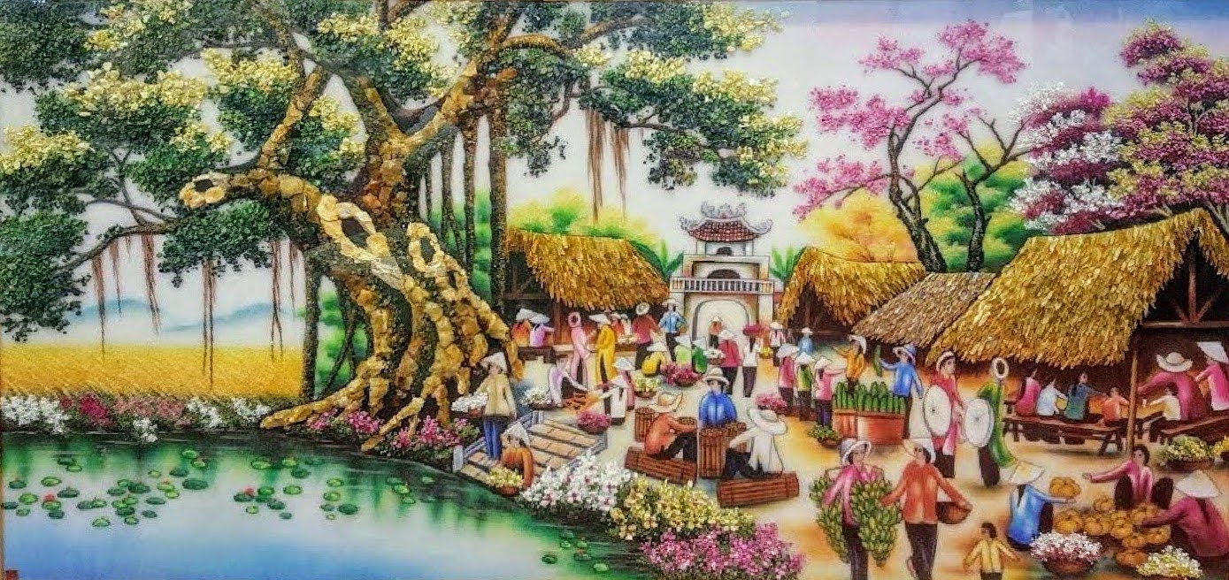 TRANH ĐÁ QUÝ CHỢ QUÊ TUYỆT ĐẸP 0965.383.886