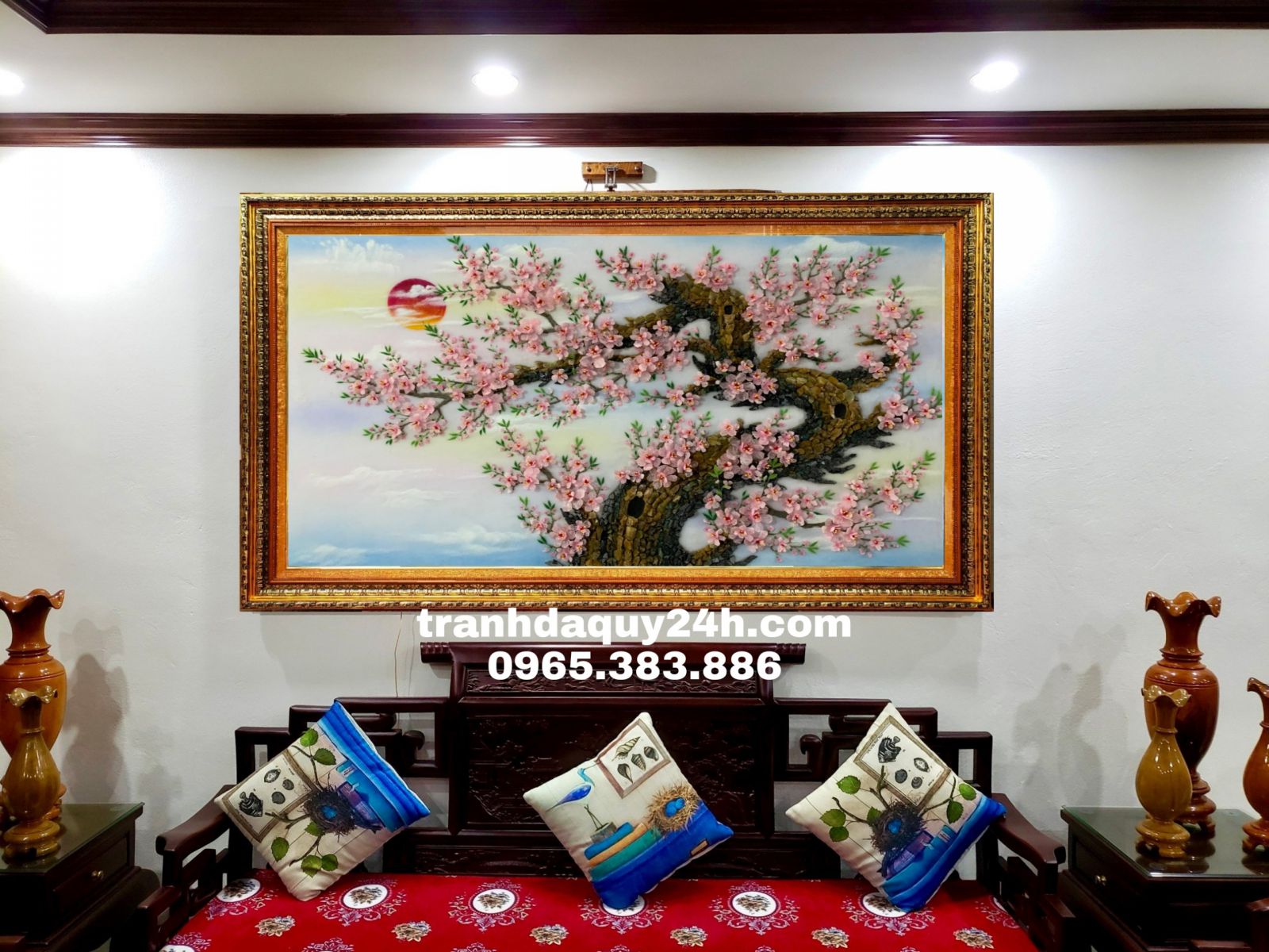 TRANH ĐÁ QUÝ HOA ĐÀO NỔI 3D
