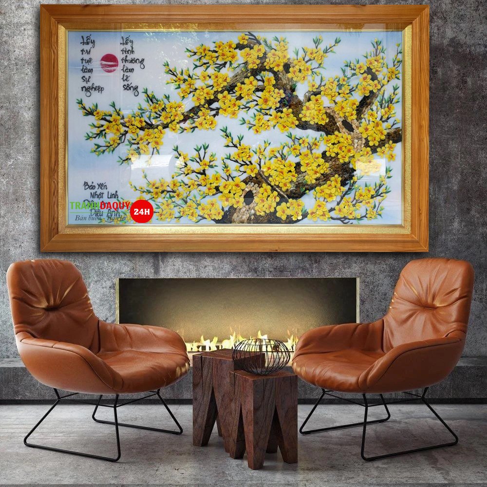 Tranh đá quý hoa mai vàng