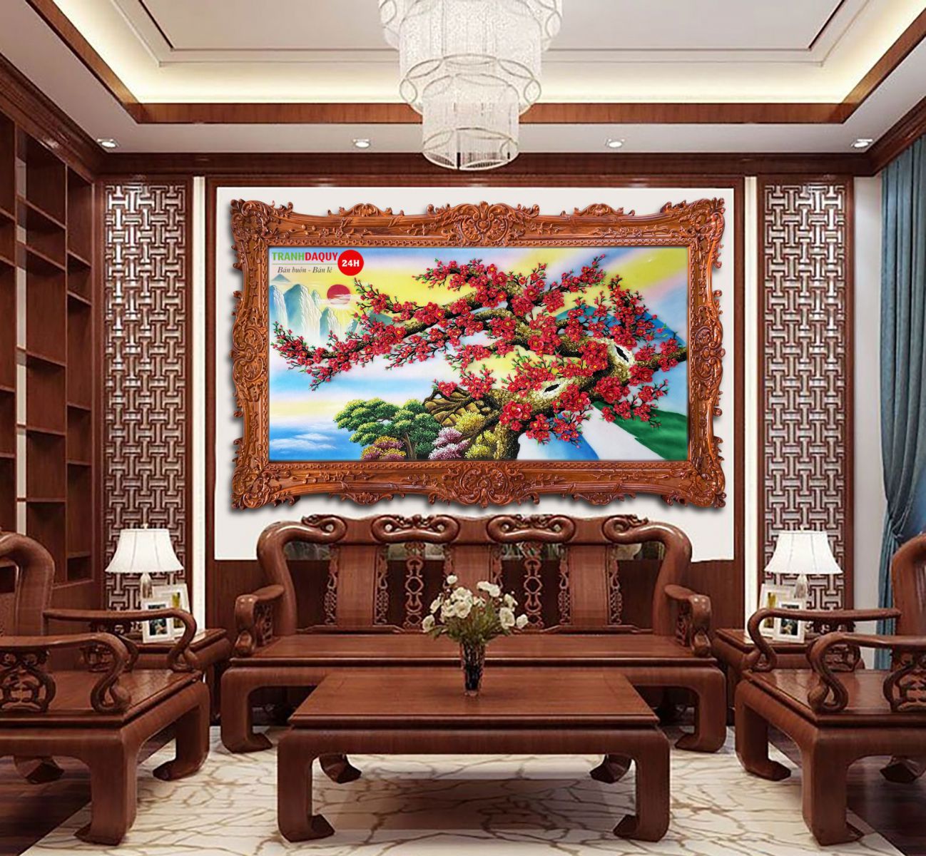 Tranh đá quý hoa đào thế rồng