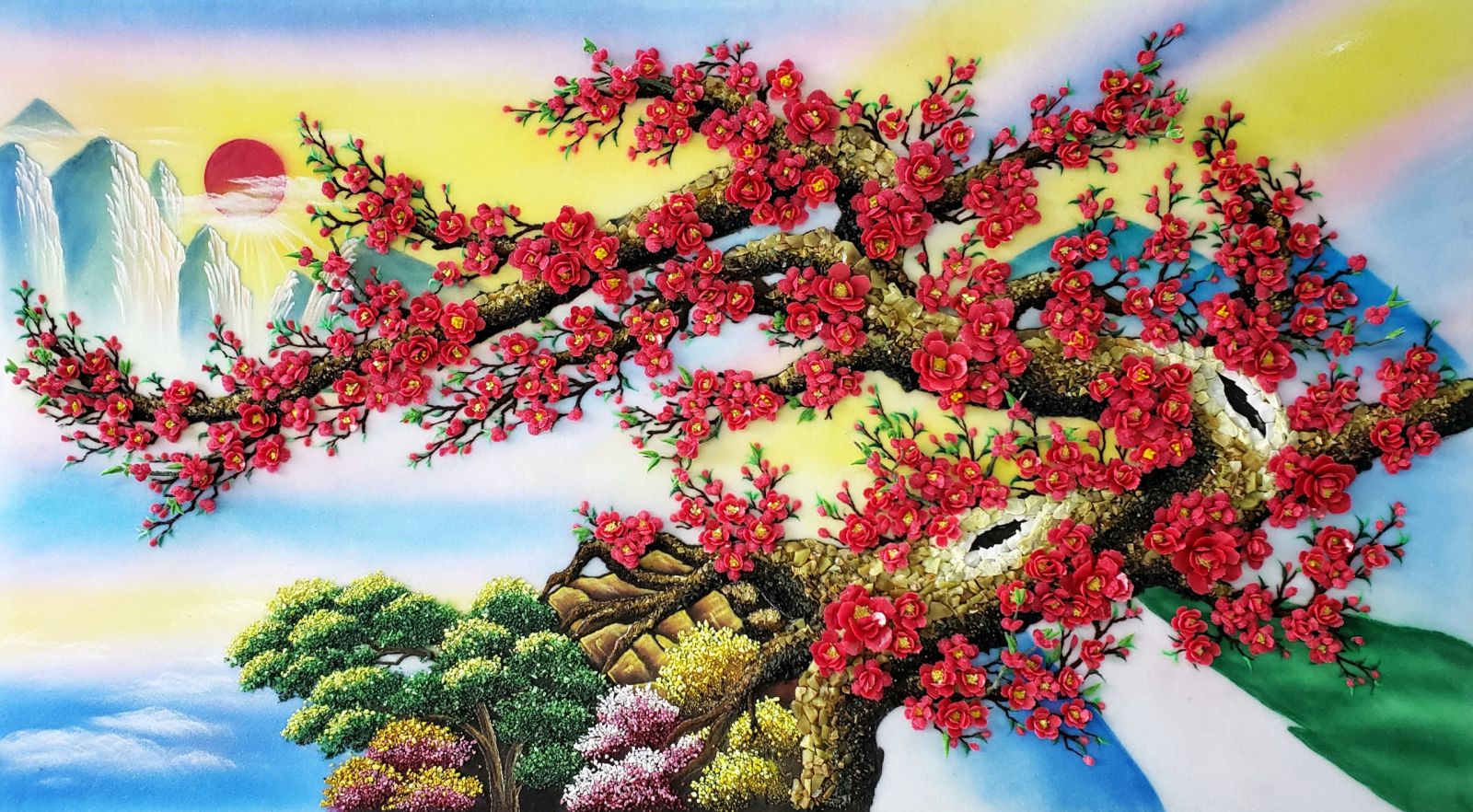 Tranh đá quý hoa đào thế rồng