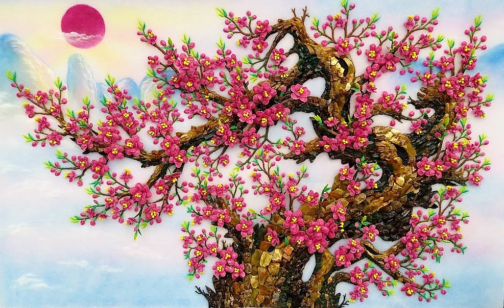 Tranh đá quý hoa đào thế rồng