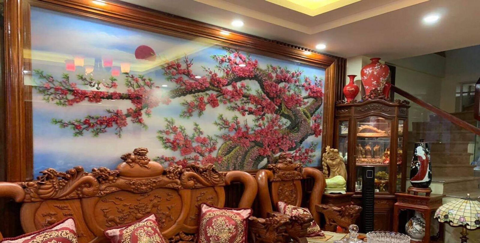 Tranh đá quý hoa đào thế rồng