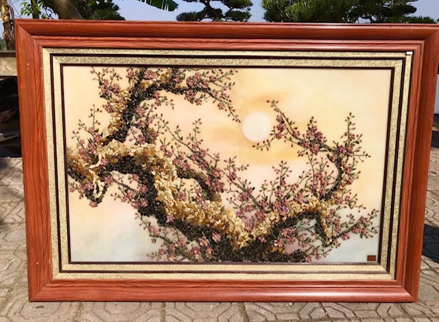 Tranh đá quý hoa đào thế chữ tâm