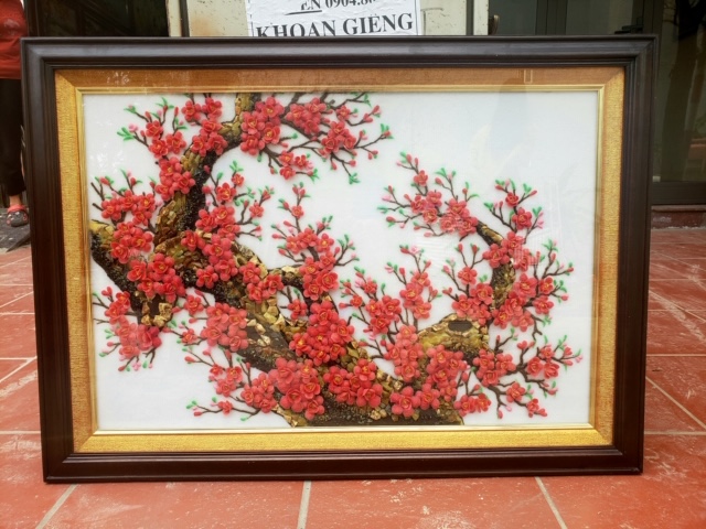 Tranh đá quý hoa đào thế chữ tâm