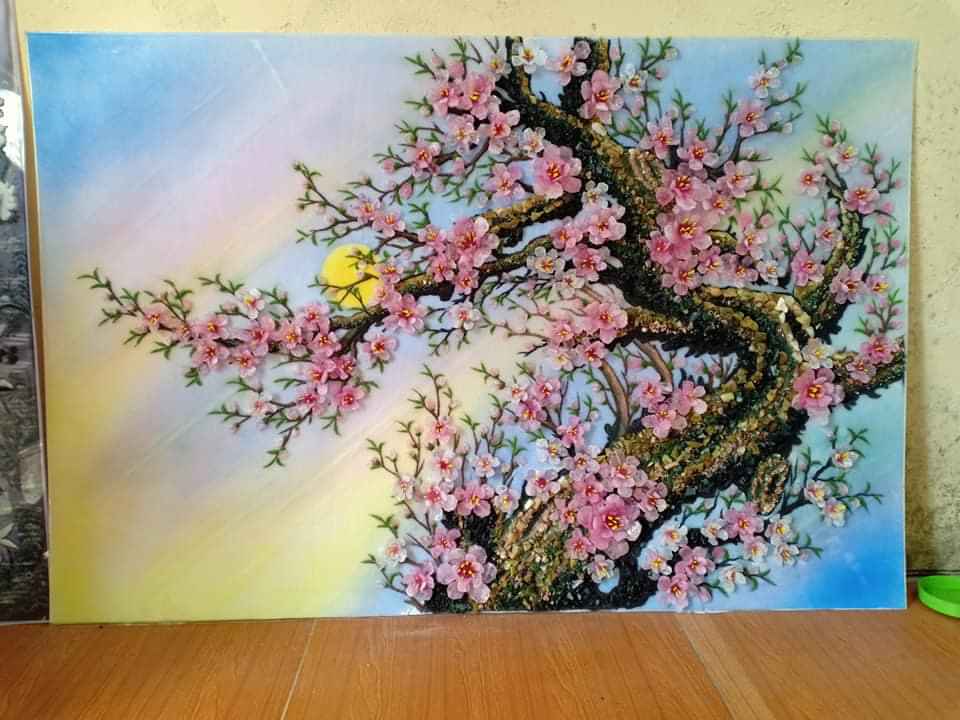 Tranh đá quý hoa đào thế rồng