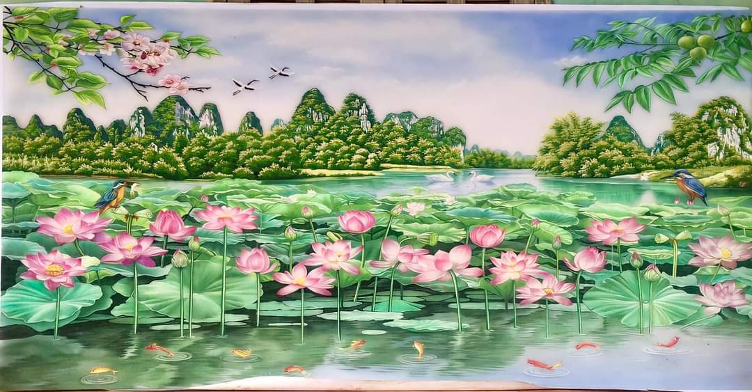 tranh đá quý đầm sen ở kiên giang