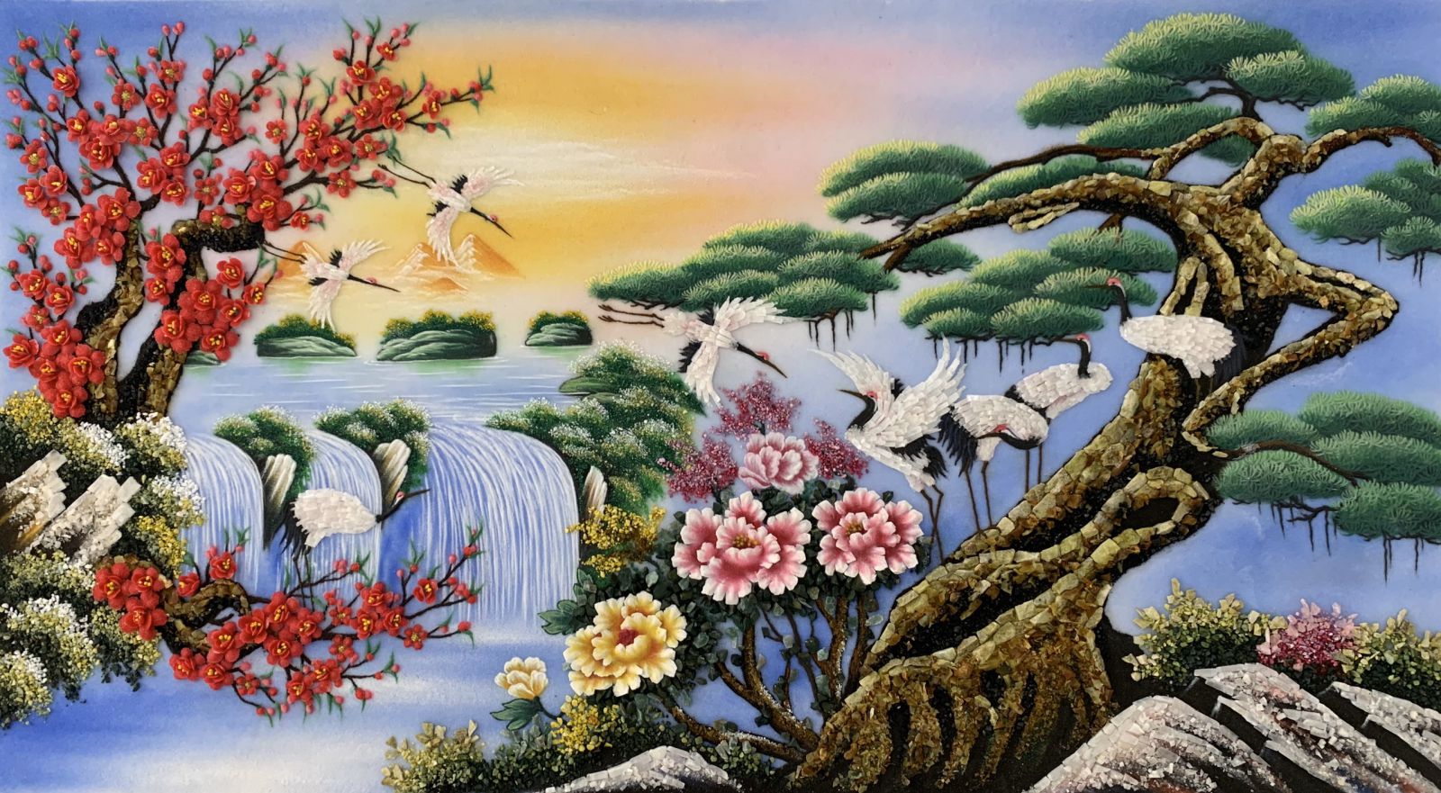 Tranh đá quý bát hạc du xuân