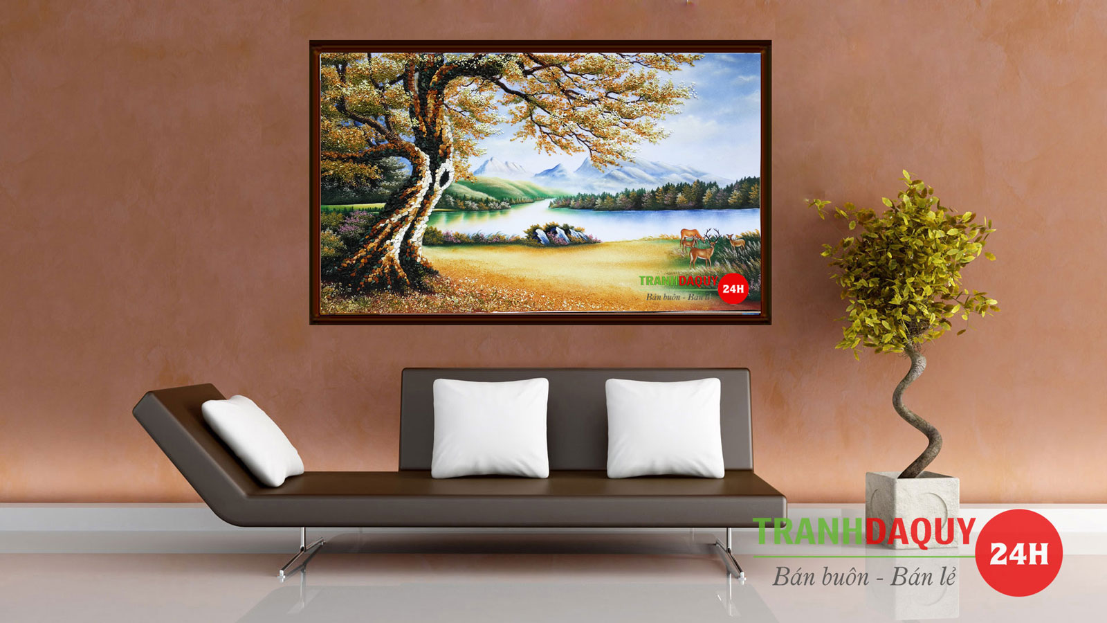 Tranh đá quý cây sồi tuần lộc