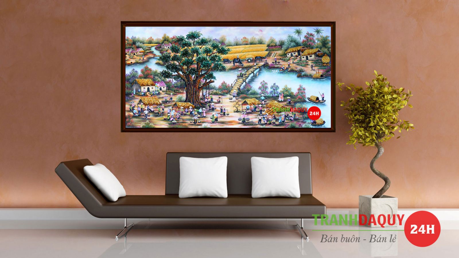 Tranh đá quý phong cảnh chợ quê