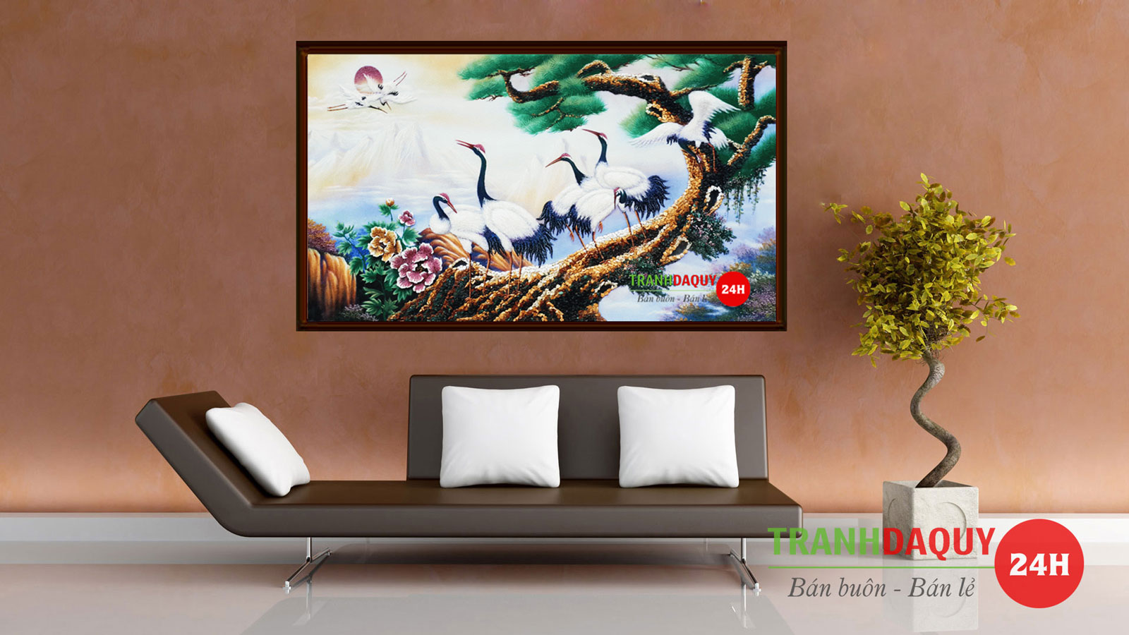 Tranh đá quý tùng hạc