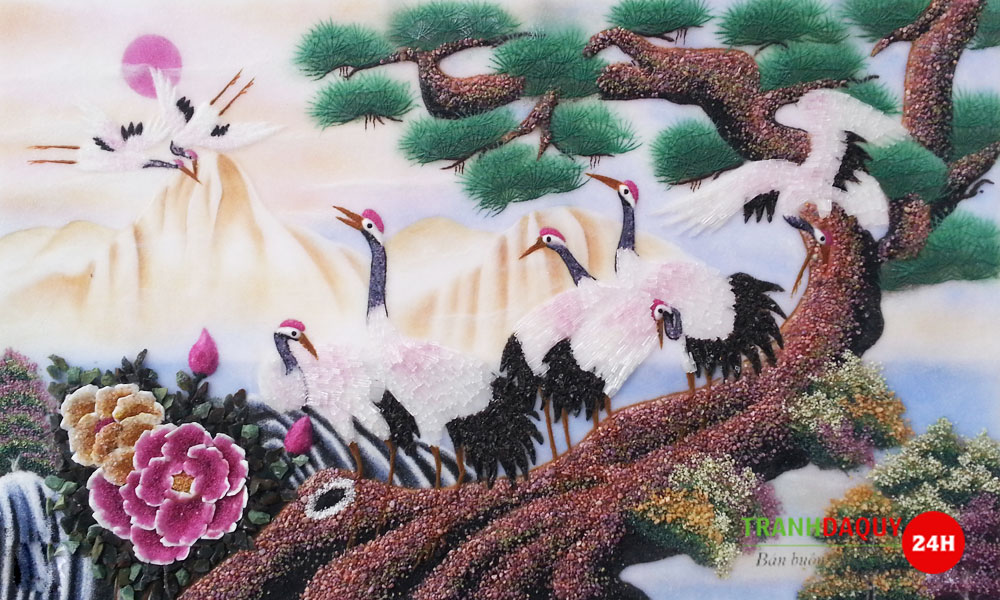 Tranh đá quý tùng hạc