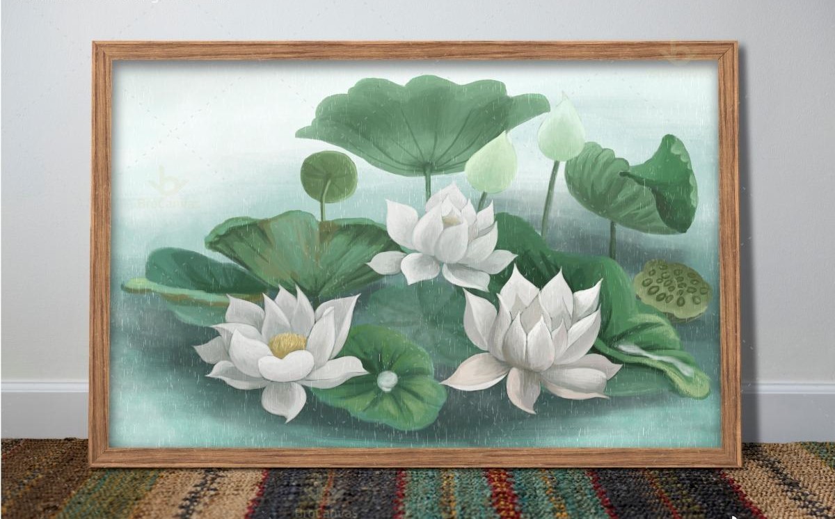 Tranh đá quý hoa sen trắng