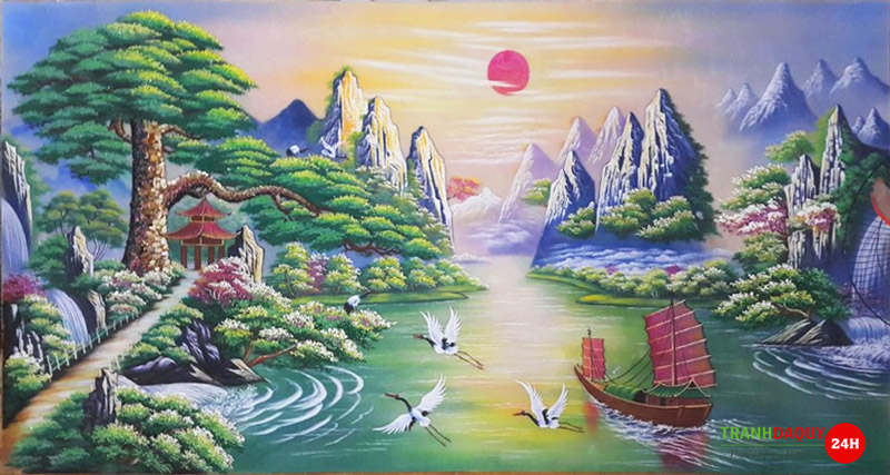 Tranh đá quý tùng đón khách N122