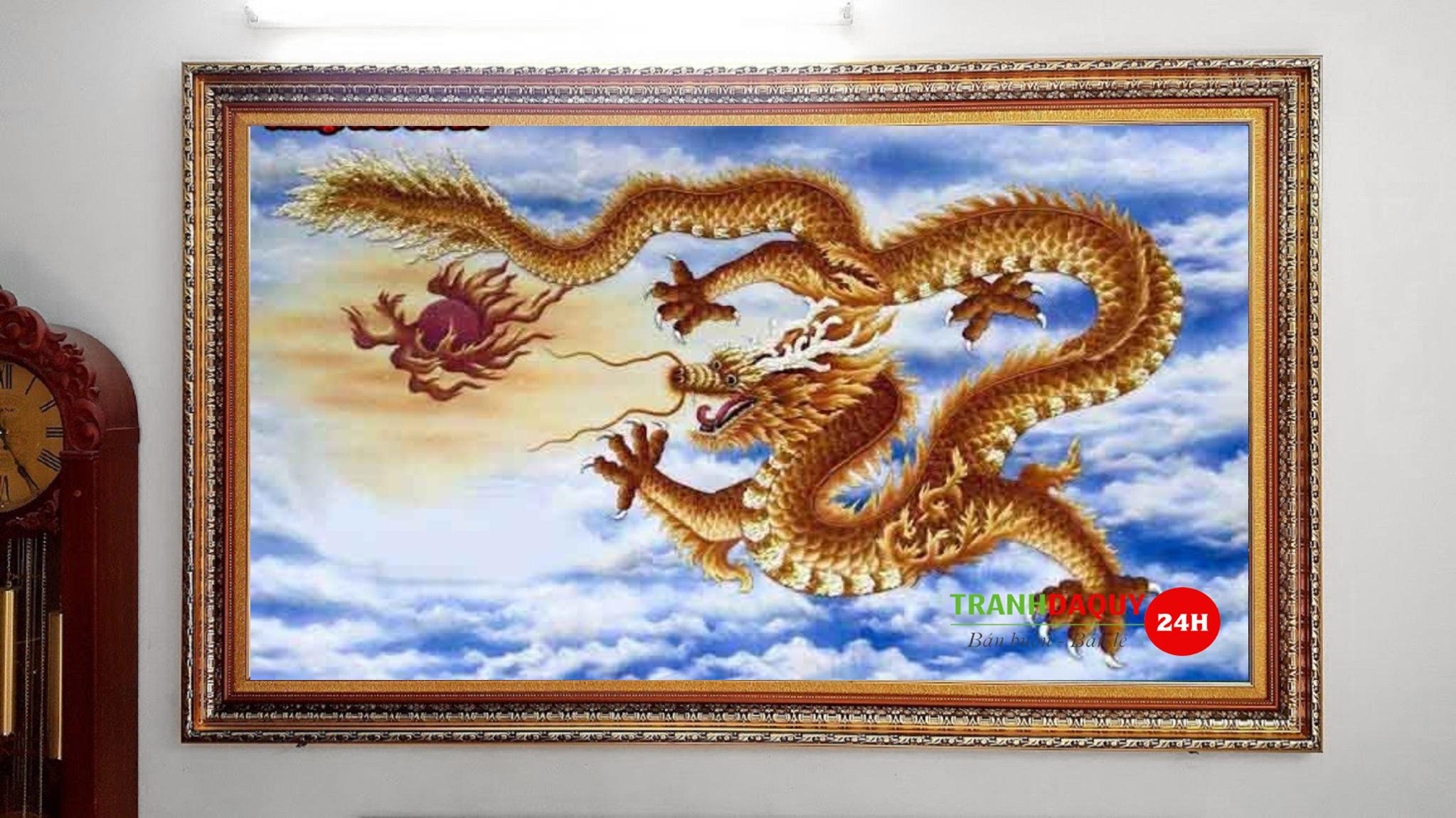 Tranh đá quý rồng vàng V87