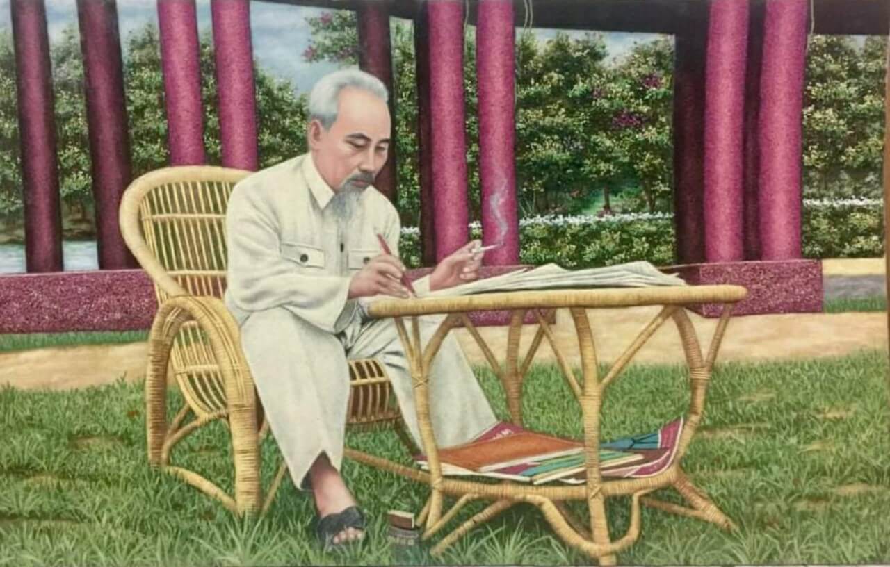 Tranh đá quý Bác Hồ ngồi ghế mây T332