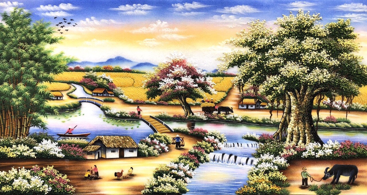 Tranh đá quý làng quê Việt Nam T10