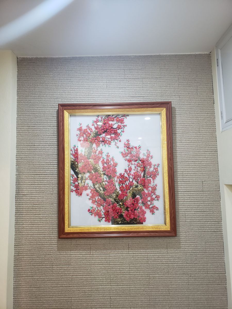 Tranh đá quý hoa đào thế chữ Tâm