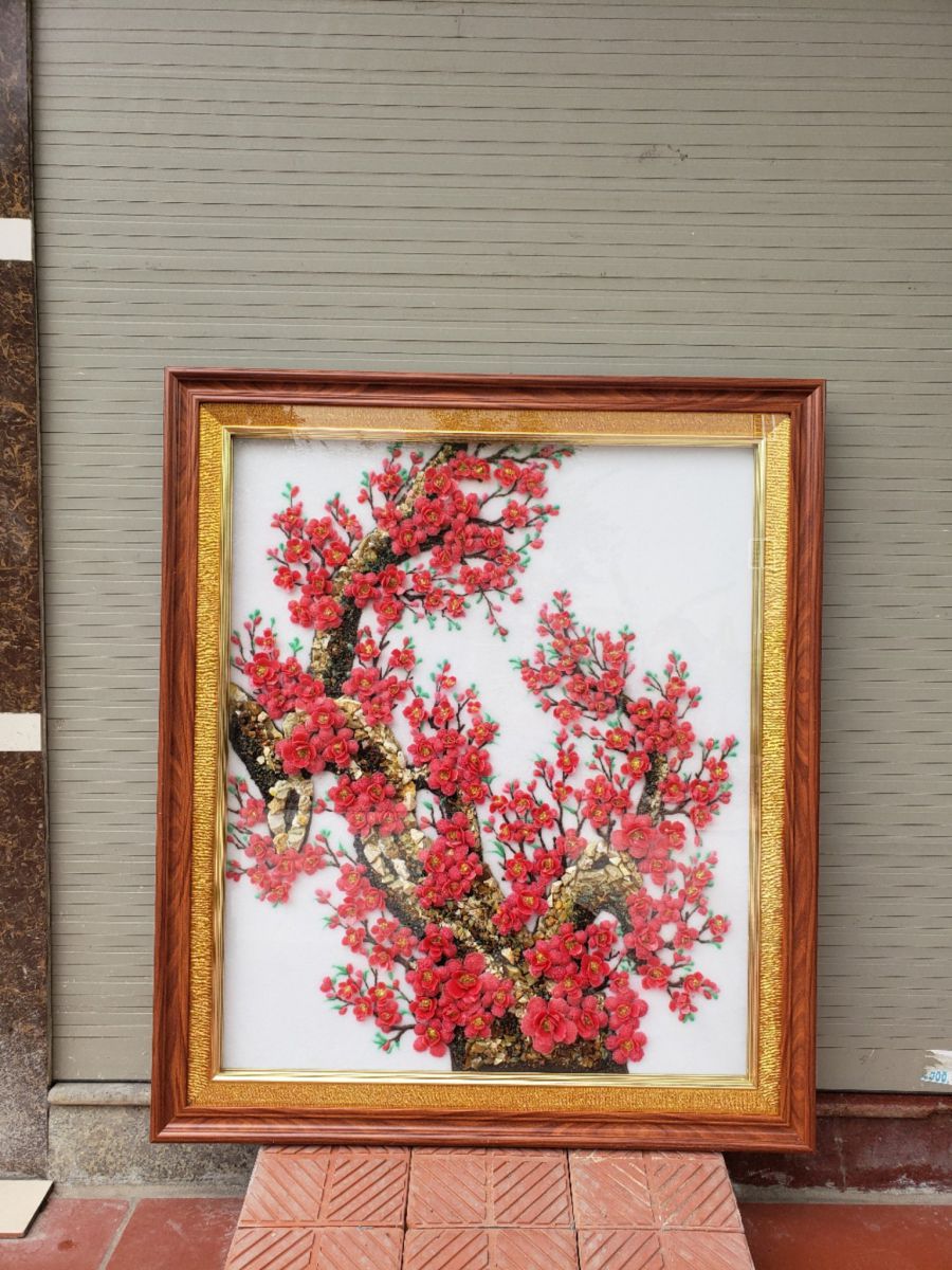 Tranh đá quý hoa đào thế chữ tâm