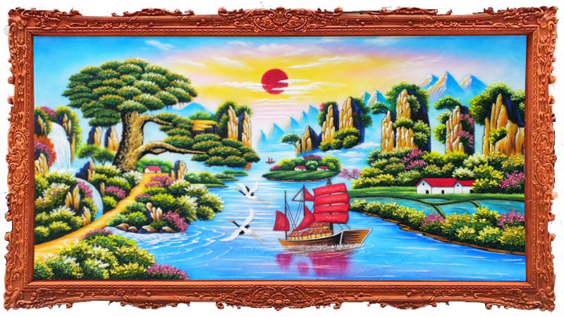 Tranh đá quý tùng nghênh khách