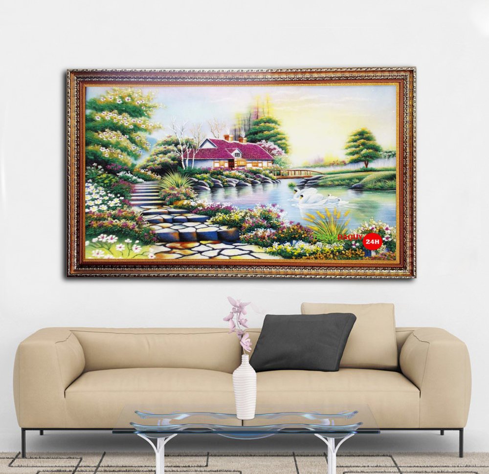 Tranh đá quý hồ thiên nga