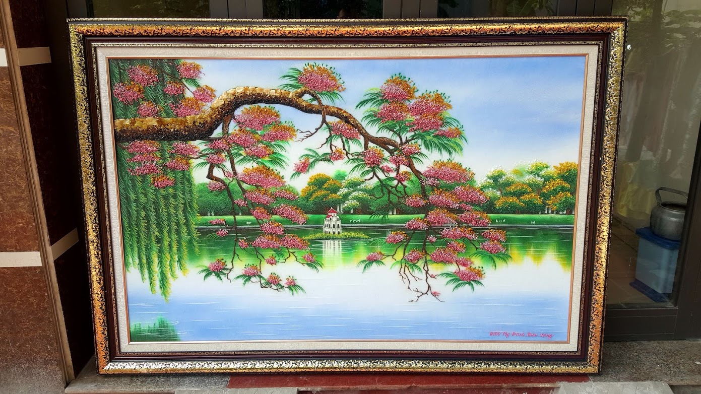 tranh đá quý hồ gươm phượng đẹp