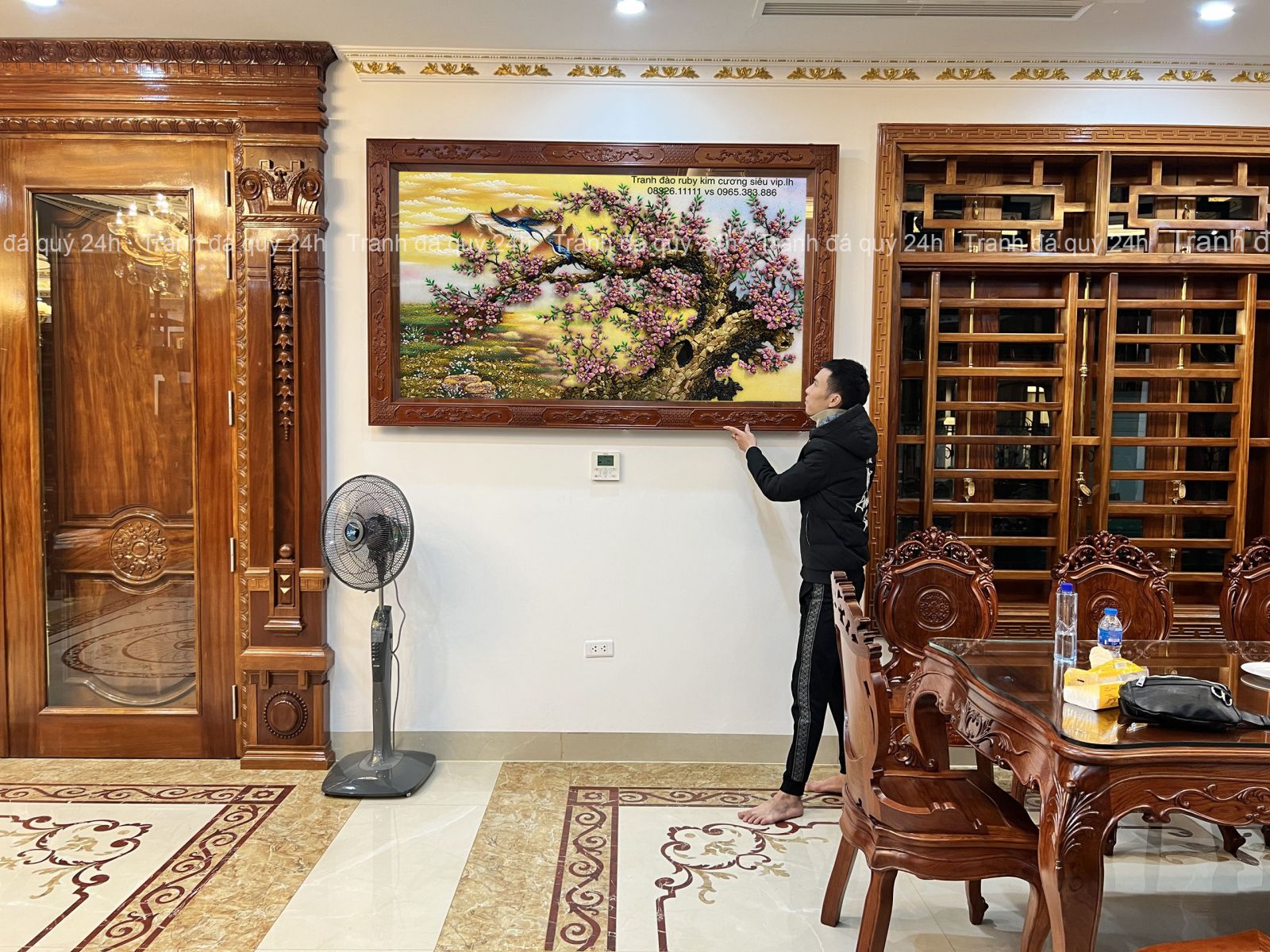 Tranh đá quý hoa đào thế rồng