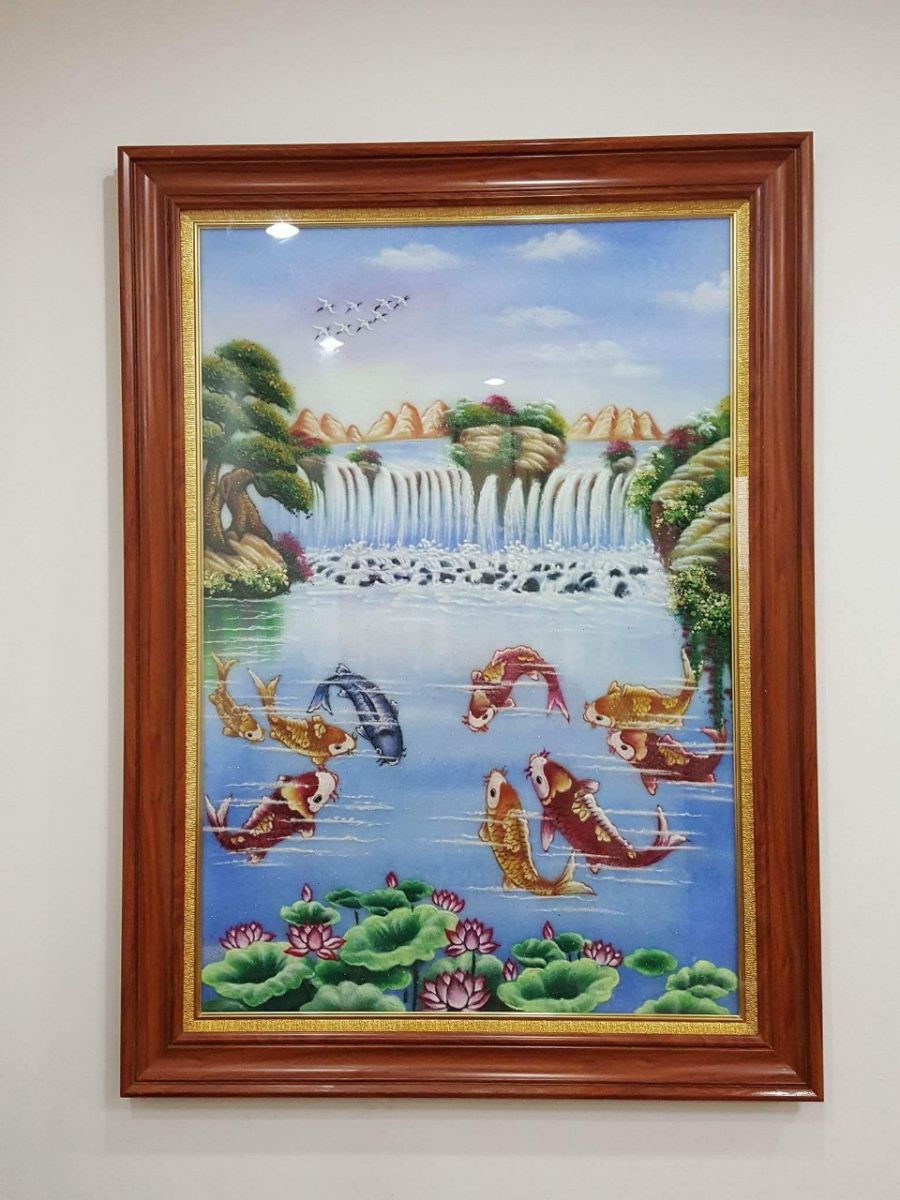 Tranh đá quý cá chép hoa sen
