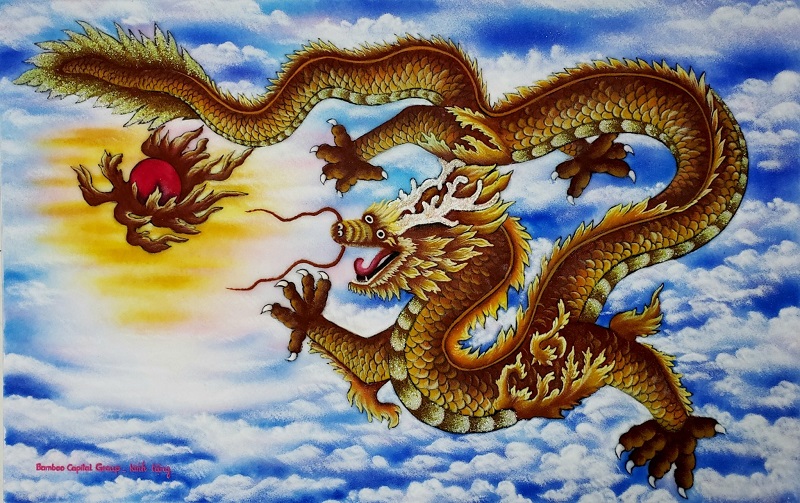 Tranh đá quý rồng nhả ngọc