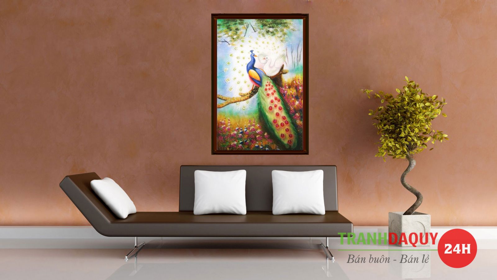 Tranh đá quý đôi công uyên ương