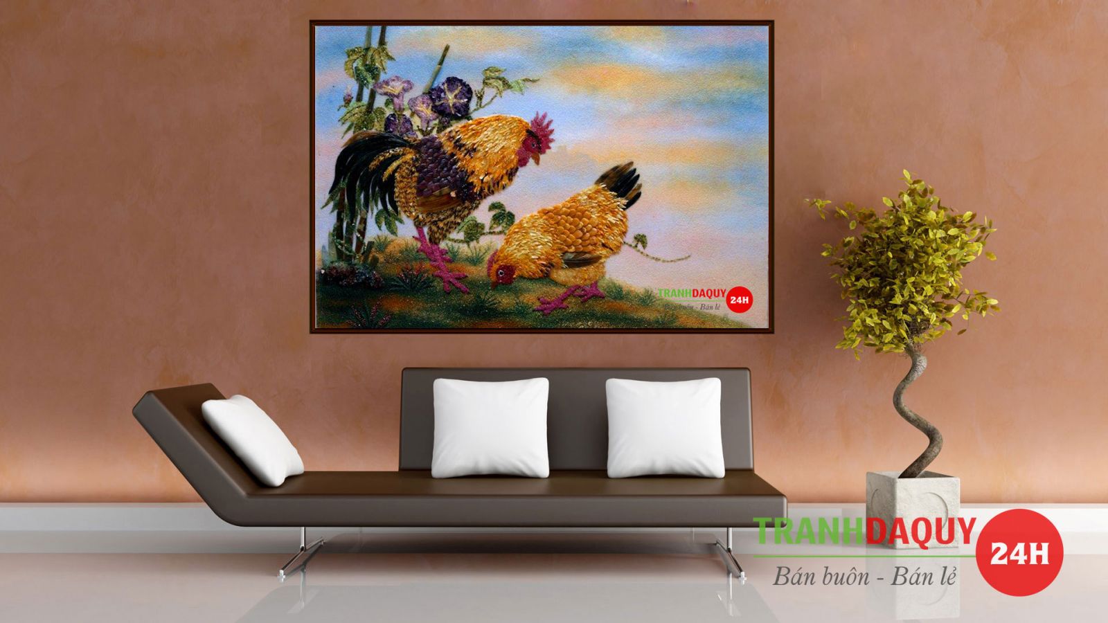 Tranh đá quý đôi trống mái