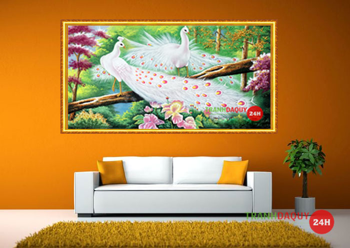 Tranh đá quý đôi công uyên ương | Tranh đá quý 24h