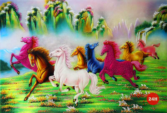 Tranh đá quý bát mã truy phong