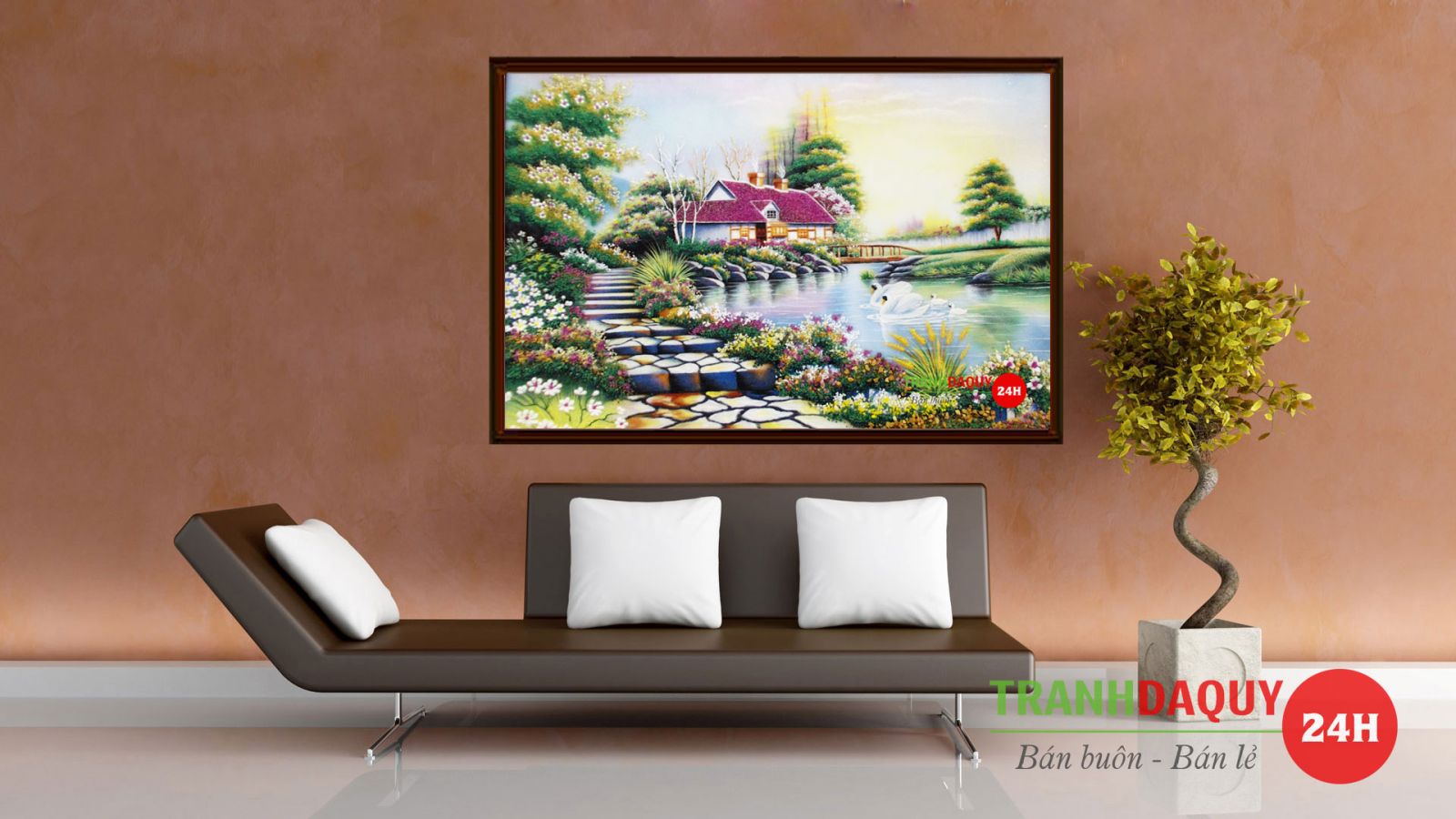 Tranh đá quý phong cảnh ngôi nhà hạnh phúc