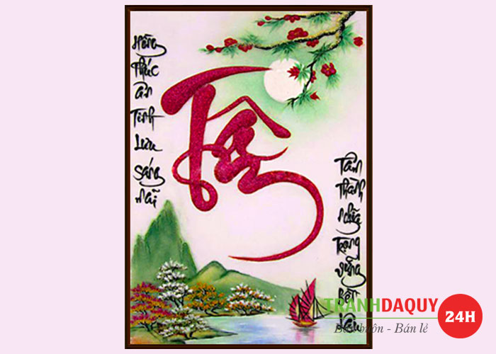 Tranh đá quý thư pháp chữ tâm | Tranh đá quý 24h