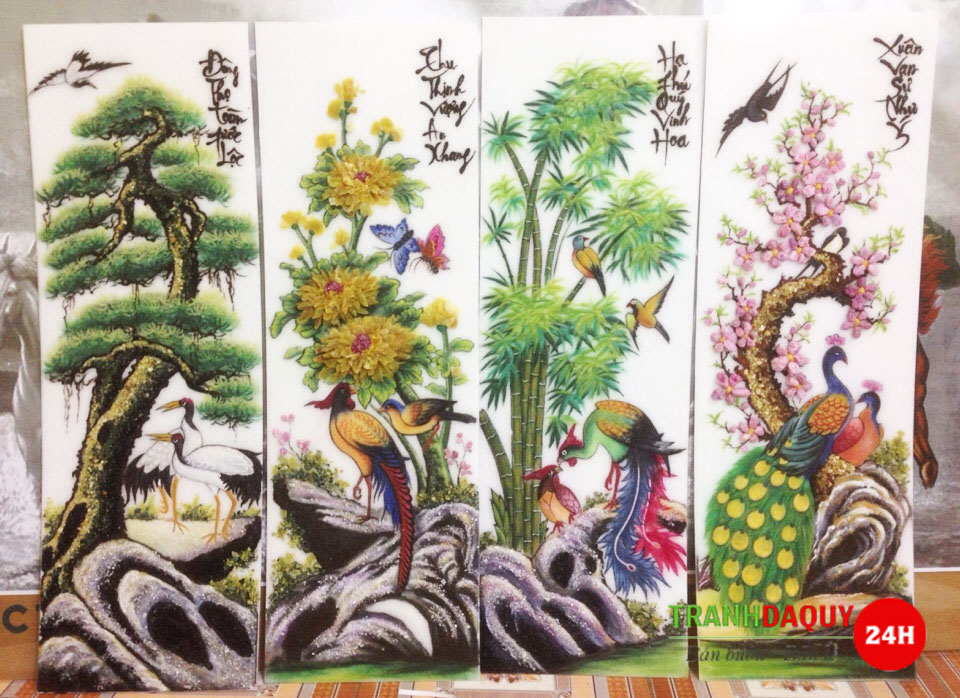 Tranh đá quý tùng cúc trúc đào