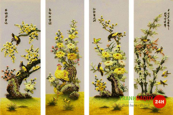 Tranh đá quý tứ quý xuân hạ thu đông | Tranh đá quý 24h