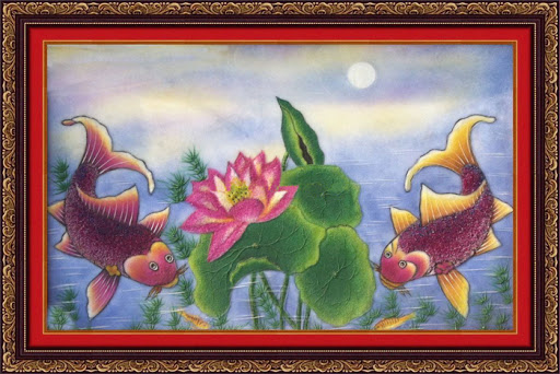 Tranh đá quý cá chép hoa sen